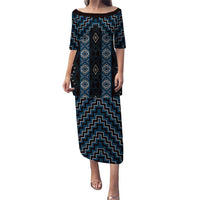 New Zealand Aotearoa Puletasi Blue Poutama With Taniko Pattern LT05