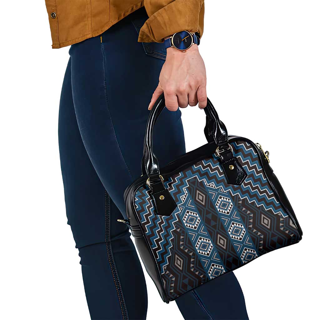 New Zealand Aotearoa Shoulder Handbag Blue Poutama With Taniko Pattern LT05