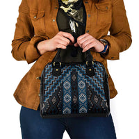 New Zealand Aotearoa Shoulder Handbag Blue Poutama With Taniko Pattern LT05