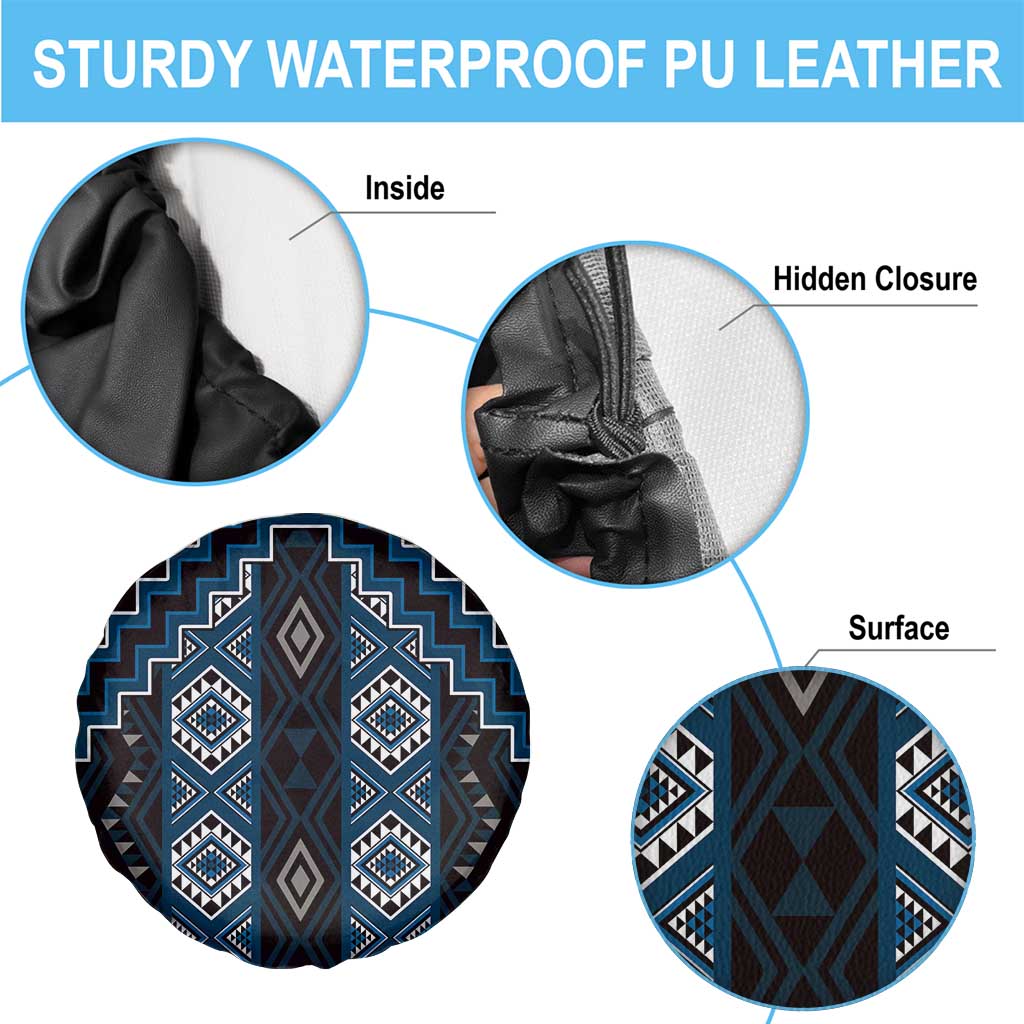 New Zealand Aotearoa Spare Tire Cover Blue Poutama With Taniko Pattern LT05