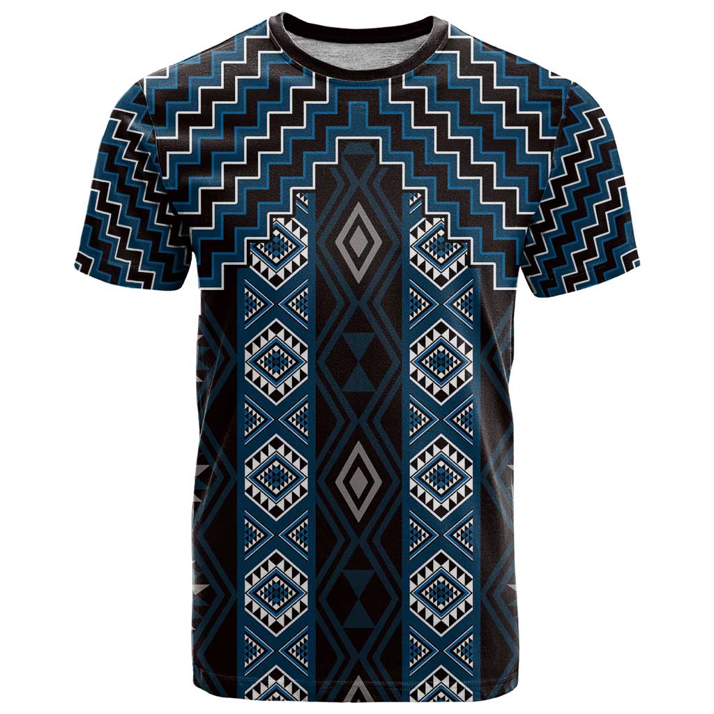 New Zealand Aotearoa T Shirt Blue Poutama With Taniko Pattern LT05