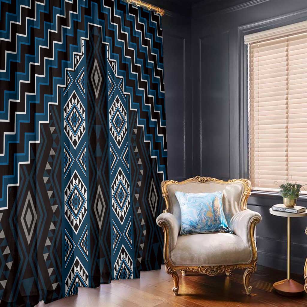 New Zealand Aotearoa Window Curtain Blue Poutama With Taniko Pattern LT05