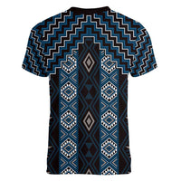 New Zealand Aotearoa Women V-Neck T-Shirt Blue Poutama With Taniko Pattern LT05