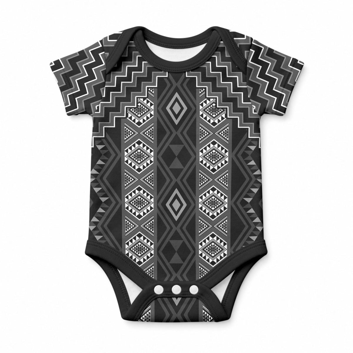 New Zealand Aotearoa Baby Onesie Black Poutama With Taniko Pattern LT05 Black - Polynesian Pride