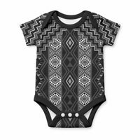 New Zealand Aotearoa Baby Onesie Black Poutama With Taniko Pattern LT05 Black - Polynesian Pride