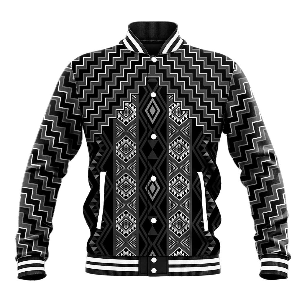 New Zealand Aotearoa Baseball Jacket Black Poutama With Taniko Pattern LT05