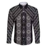 New Zealand Aotearoa Family Matching Long Sleeve Bodycon Dress and Hawaiian Shirt Black Poutama With Taniko Pattern LT05 Dad's Shirt - Long Sleeve Black - Polynesian Pride