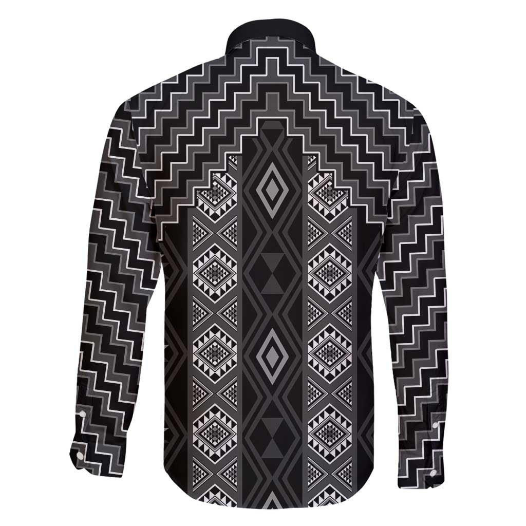 New Zealand Aotearoa Family Matching Long Sleeve Bodycon Dress and Hawaiian Shirt Black Poutama With Taniko Pattern LT05 - Polynesian Pride