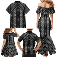 New Zealand Aotearoa Family Matching Mermaid Dress and Hawaiian Shirt Black Poutama With Taniko Pattern LT05 - Polynesian Pride
