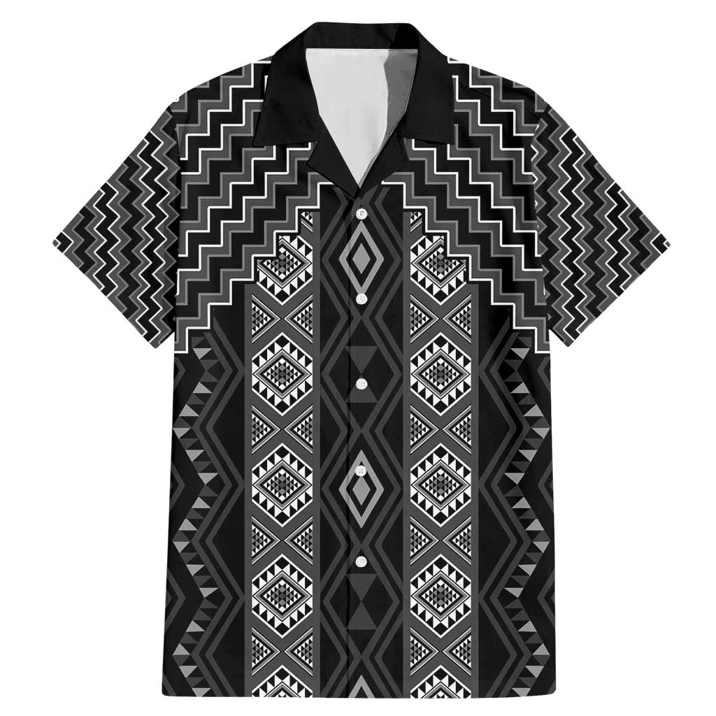 New Zealand Aotearoa Family Matching Mermaid Dress and Hawaiian Shirt Black Poutama With Taniko Pattern LT05 Dad's Shirt - Short Sleeve Black - Polynesian Pride