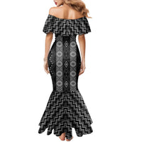 New Zealand Aotearoa Family Matching Mermaid Dress and Hawaiian Shirt Black Poutama With Taniko Pattern LT05 - Polynesian Pride