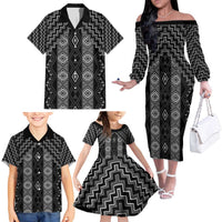 New Zealand Aotearoa Family Matching Off The Shoulder Long Sleeve Dress and Hawaiian Shirt Black Poutama With Taniko Pattern LT05 - Polynesian Pride