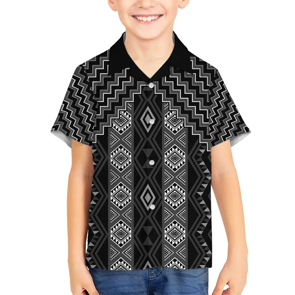 New Zealand Aotearoa Family Matching Summer Maxi Dress and Hawaiian Shirt Black Poutama With Taniko Pattern LT05 Son's Shirt Black - Polynesian Pride