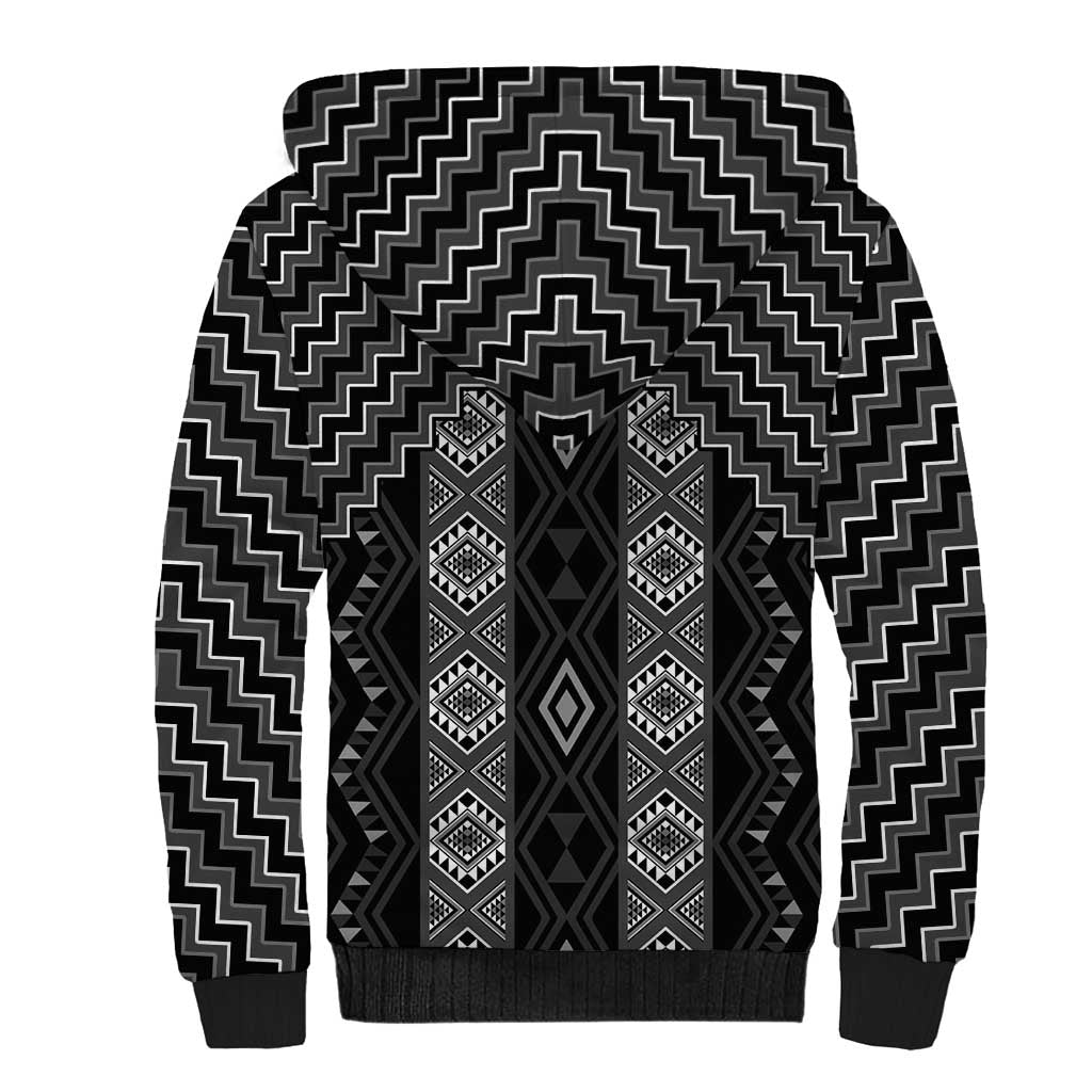 New Zealand Aotearoa Sherpa Hoodie Black Poutama With Taniko Pattern LT05
