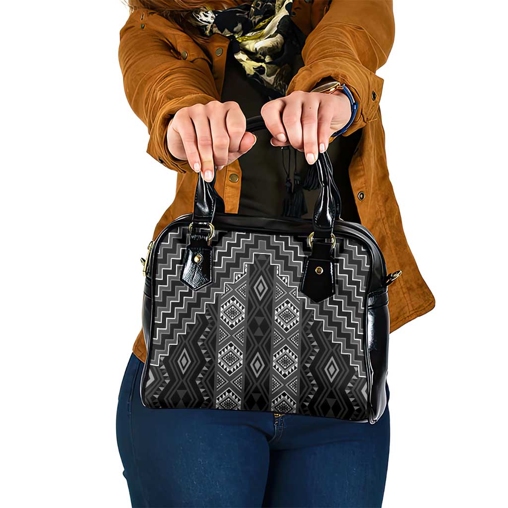 New Zealand Aotearoa Shoulder Handbag Black Poutama With Taniko Pattern LT05