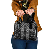 New Zealand Aotearoa Shoulder Handbag Black Poutama With Taniko Pattern LT05