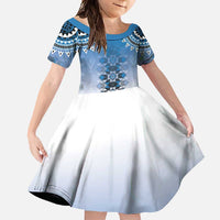 New Zealand Family Matching Mermaid Dress and Hawaiian Shirt Poutama Mix Blue Taniko Inspired Art LT05 Daughter's Dress Blue - Polynesian Pride