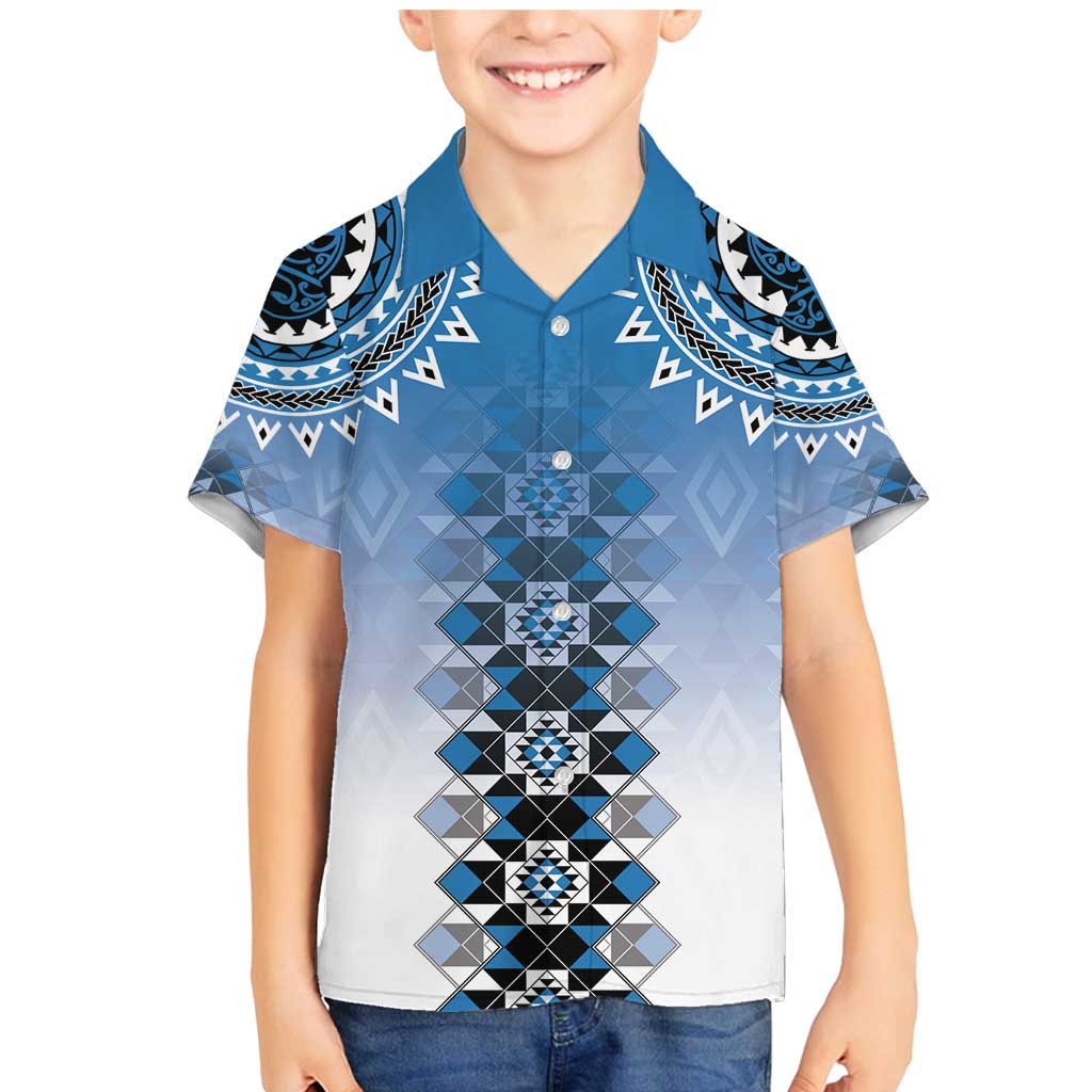 New Zealand Family Matching Mermaid Dress and Hawaiian Shirt Poutama Mix Blue Taniko Inspired Art LT05 Son's Shirt Blue - Polynesian Pride