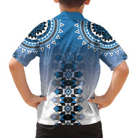 New Zealand Family Matching Off The Shoulder Long Sleeve Dress and Hawaiian Shirt Poutama Mix Blue Taniko Inspired Art LT05 - Polynesian Pride
