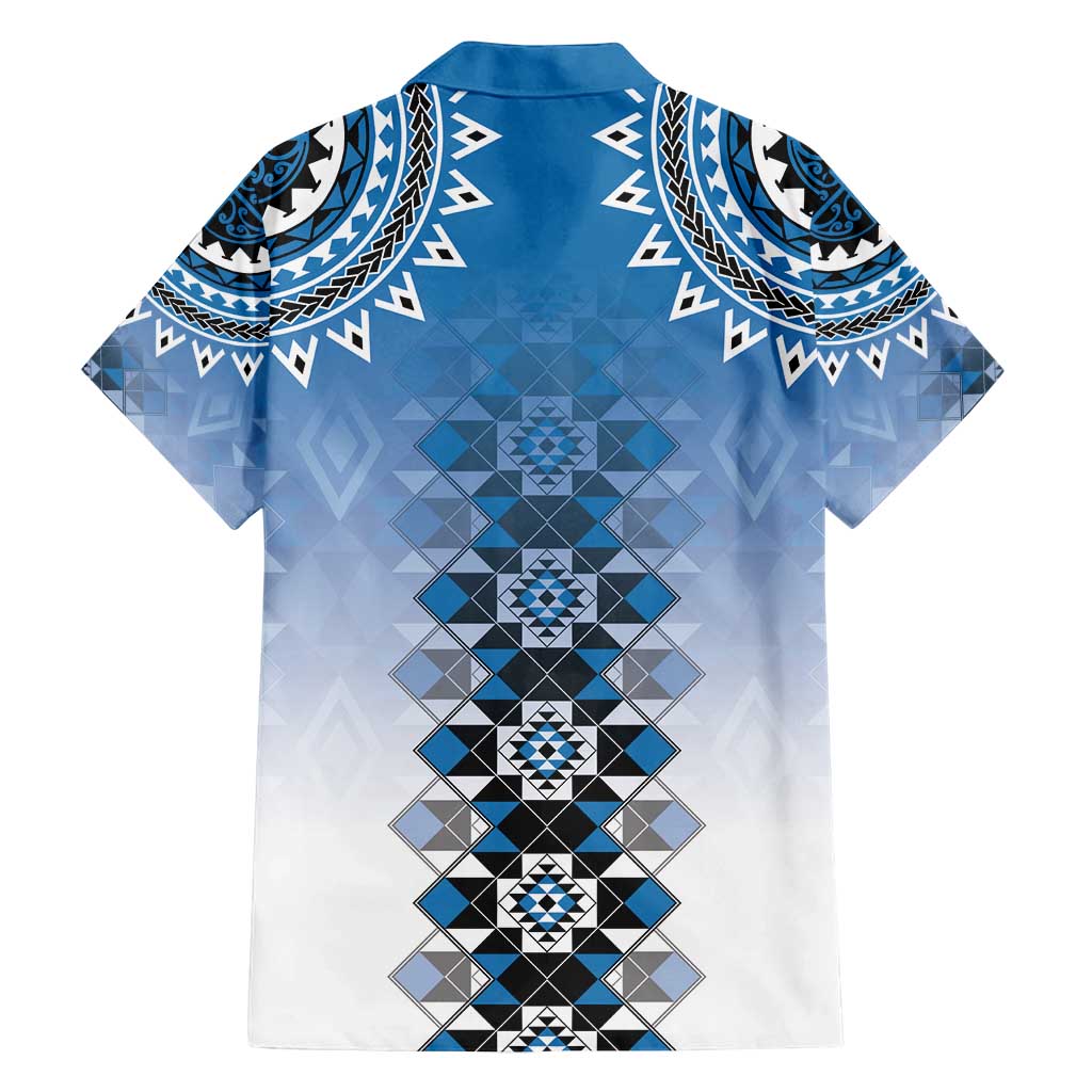 New Zealand Family Matching Off Shoulder Maxi Dress and Hawaiian Shirt Poutama Mix Blue Taniko Inspired Art LT05 - Polynesian Pride