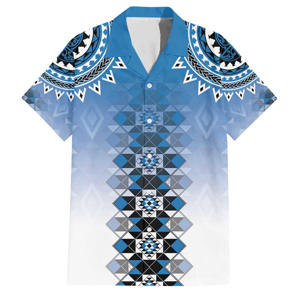 New Zealand Family Matching Off Shoulder Short Dress and Hawaiian Shirt Poutama Mix Blue Taniko Inspired Art LT05 Dad's Shirt - Short Sleeve Blue - Polynesian Pride