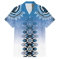 New Zealand Family Matching Puletasi and Hawaiian Shirt Poutama Mix Blue Taniko Inspired Art LT05 Dad's Shirt - Short Sleeve Blue - Polynesian Pride