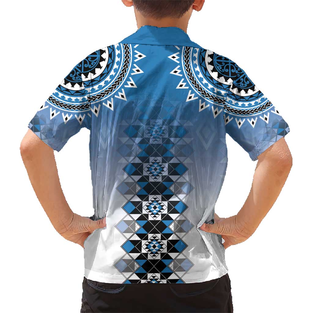 New Zealand Family Matching Short Sleeve Bodycon Dress and Hawaiian Shirt Poutama Mix Blue Taniko Inspired Art LT05 - Polynesian Pride