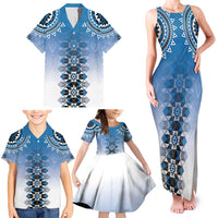 New Zealand Family Matching Tank Maxi Dress and Hawaiian Shirt Poutama Mix Blue Taniko Inspired Art LT05 - Polynesian Pride