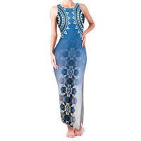 New Zealand Family Matching Tank Maxi Dress and Hawaiian Shirt Poutama Mix Blue Taniko Inspired Art LT05 Mom's Dress Blue - Polynesian Pride