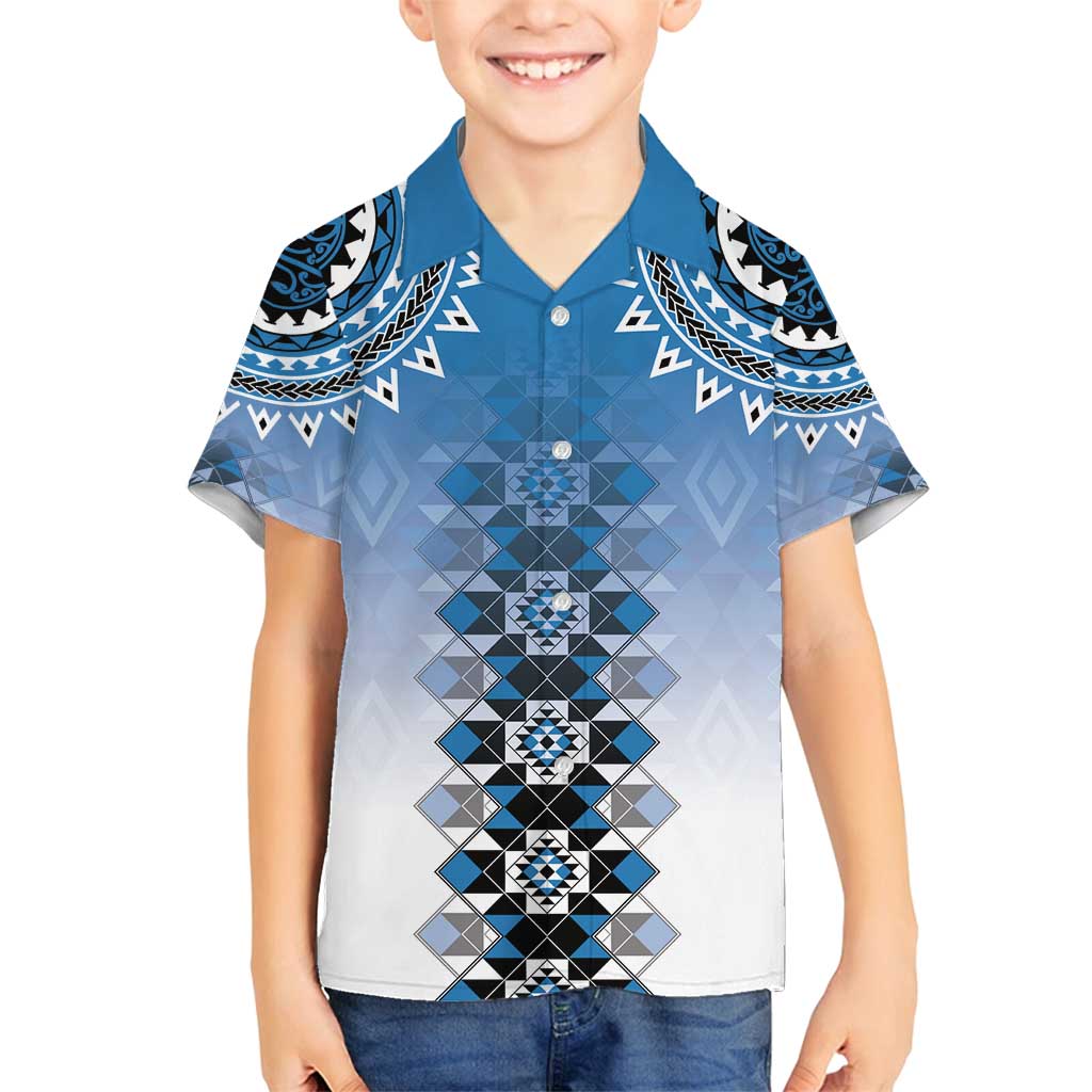 New Zealand Family Matching Tank Maxi Dress and Hawaiian Shirt Poutama Mix Blue Taniko Inspired Art LT05 Son's Shirt Blue - Polynesian Pride