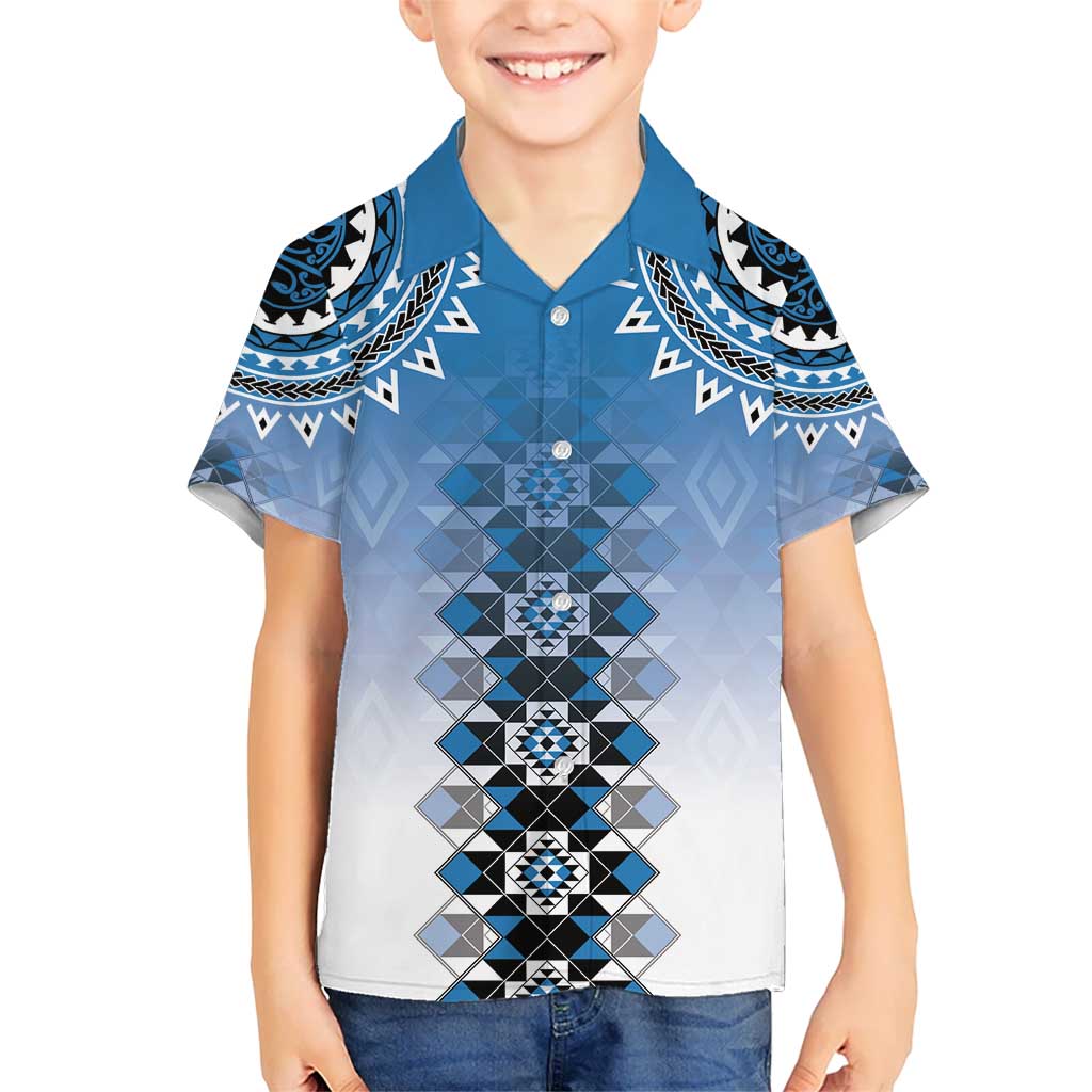 New Zealand Kid Hawaiian Shirt Poutama Mix Blue Taniko Inspired Art LT05
