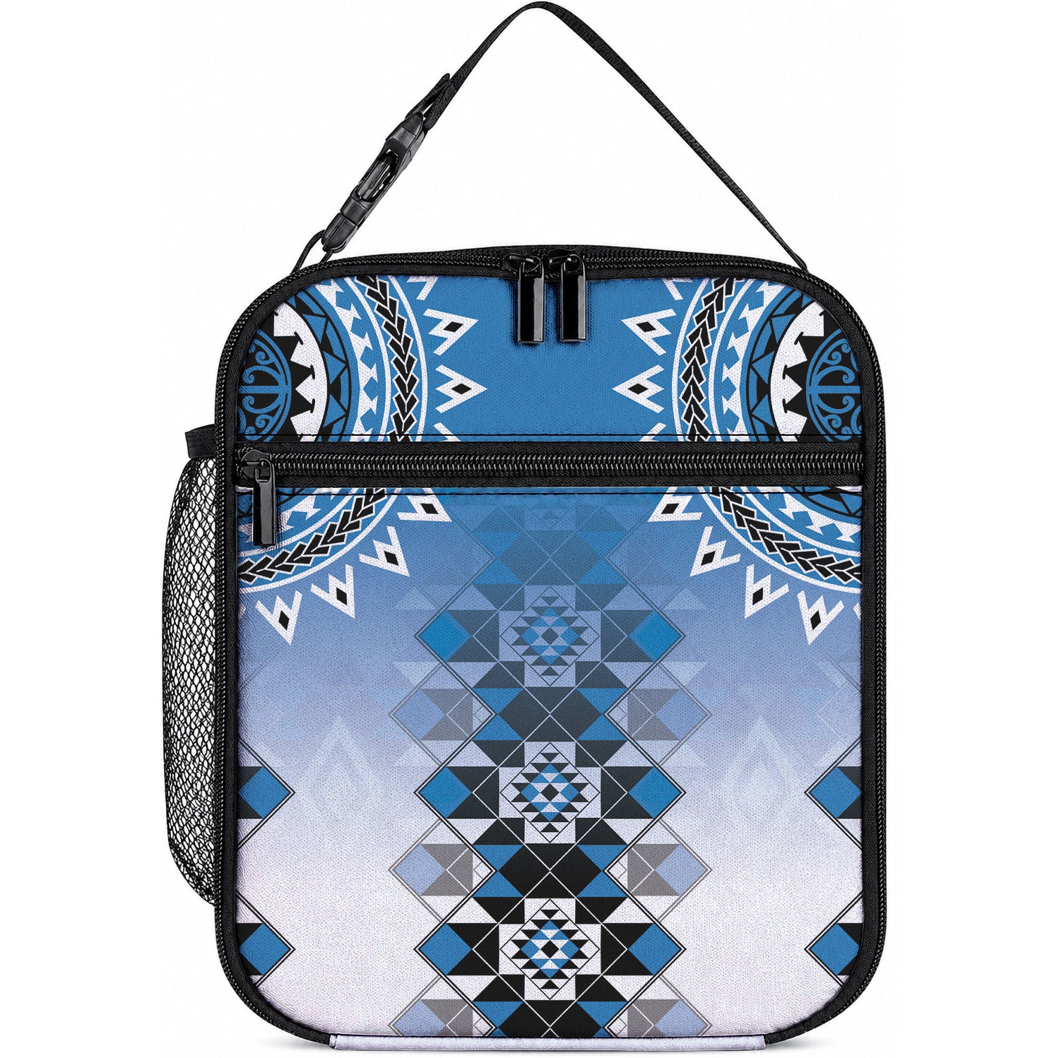 New Zealand Lunch Bag Poutama Mix Blue Taniko Inspired Art LT05 10.2 × 8.3 × 4.3 inch Blue - Polynesian Pride