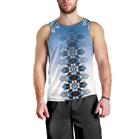 New Zealand Men Tank Top Poutama Mix Blue Taniko Inspired Art LT05