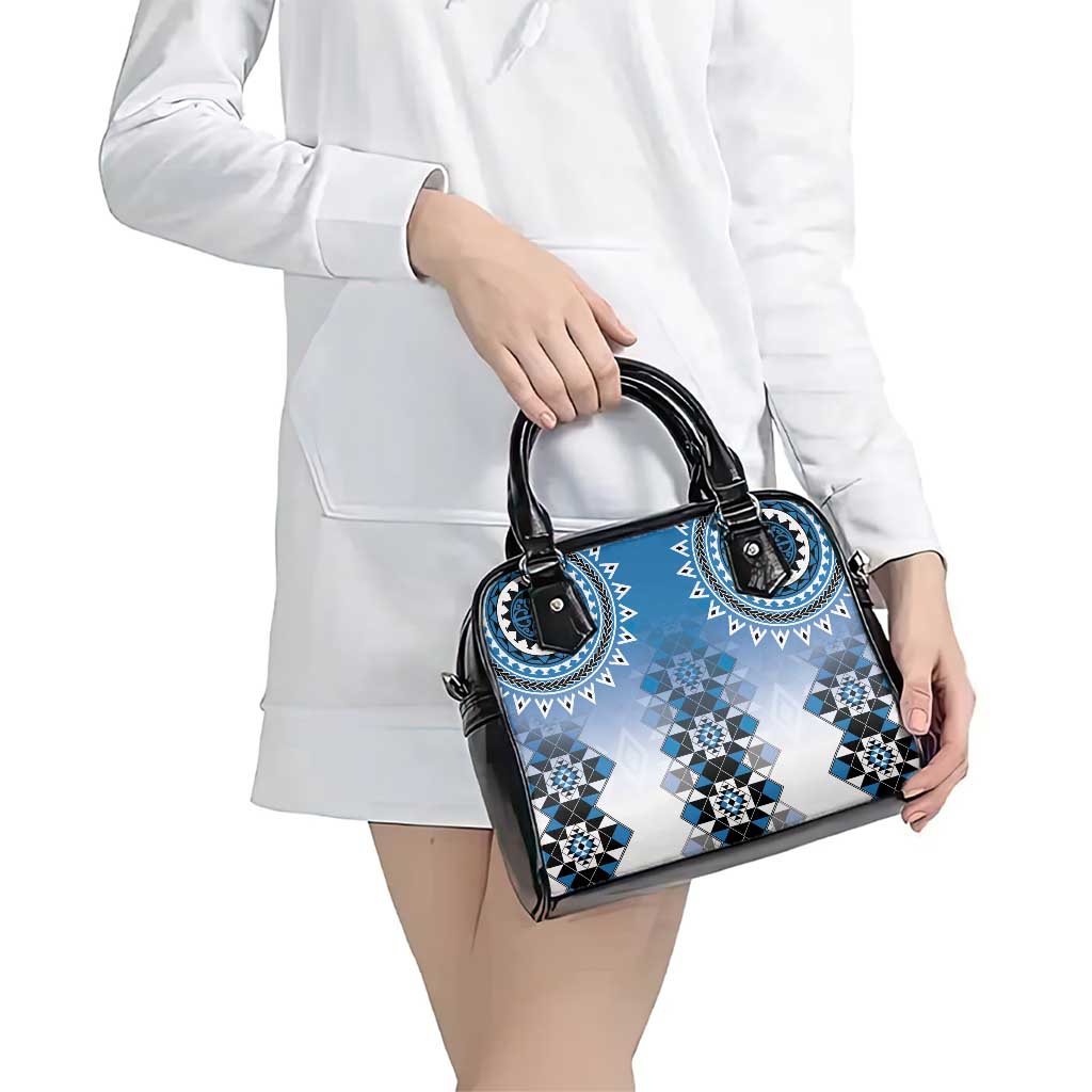 New Zealand Shoulder Handbag Poutama Mix Blue Taniko Inspired Art LT05