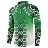 New Zealand Button Sweatshirt Poutama Mix Green Taniko Inspired Art LT05