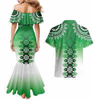 New Zealand Couples Matching Mermaid Dress and Hawaiian Shirt Poutama Mix Green Taniko Inspired Art LT05 - Polynesian Pride