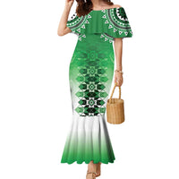 New Zealand Family Matching Mermaid Dress and Hawaiian Shirt Poutama Mix Green Taniko Inspired Art LT05 Mom's Dress Green - Polynesian Pride