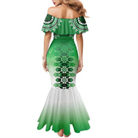 New Zealand Family Matching Mermaid Dress and Hawaiian Shirt Poutama Mix Green Taniko Inspired Art LT05 - Polynesian Pride