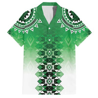 New Zealand Family Matching Off The Shoulder Long Sleeve Dress and Hawaiian Shirt Poutama Mix Green Taniko Inspired Art LT05 Dad's Shirt - Short Sleeve Green - Polynesian Pride