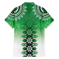 New Zealand Family Matching Off The Shoulder Long Sleeve Dress and Hawaiian Shirt Poutama Mix Green Taniko Inspired Art LT05 - Polynesian Pride