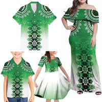 New Zealand Family Matching Off Shoulder Maxi Dress and Hawaiian Shirt Poutama Mix Green Taniko Inspired Art LT05 - Polynesian Pride