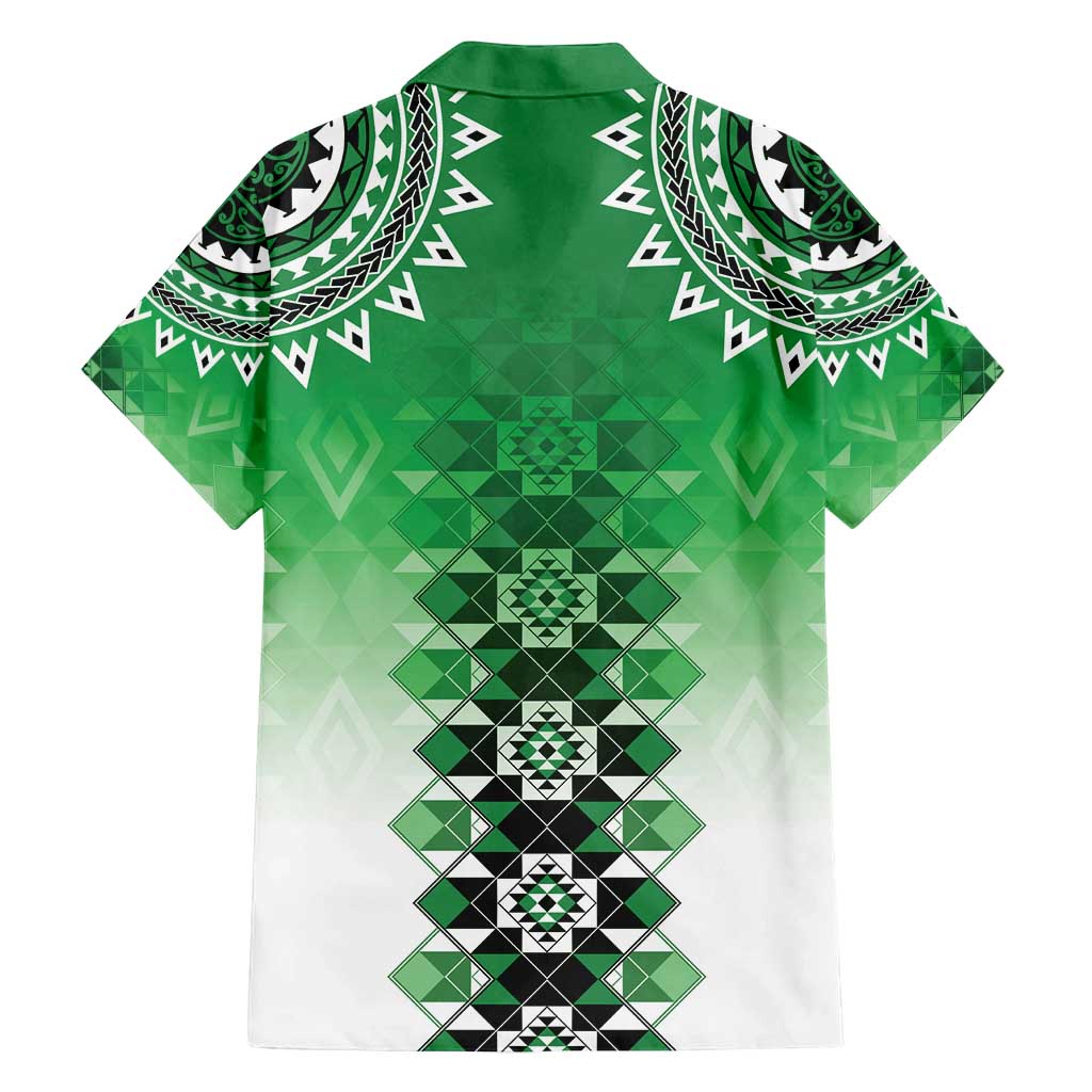 New Zealand Family Matching Off Shoulder Short Dress and Hawaiian Shirt Poutama Mix Green Taniko Inspired Art LT05 - Polynesian Pride