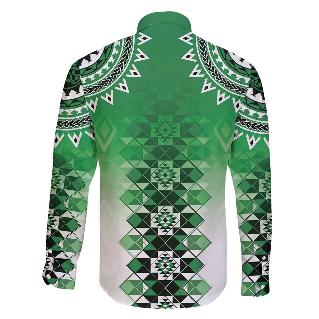 New Zealand Family Matching Off Shoulder Short Dress and Hawaiian Shirt Poutama Mix Green Taniko Inspired Art LT05 - Polynesian Pride