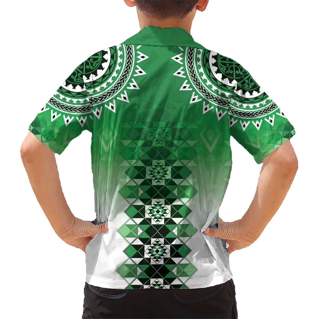 New Zealand Family Matching Short Sleeve Bodycon Dress and Hawaiian Shirt Poutama Mix Green Taniko Inspired Art LT05 - Polynesian Pride