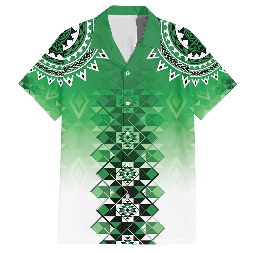 New Zealand Family Matching Short Sleeve Bodycon Dress and Hawaiian Shirt Poutama Mix Green Taniko Inspired Art LT05 Dad's Shirt - Short Sleeve Green - Polynesian Pride