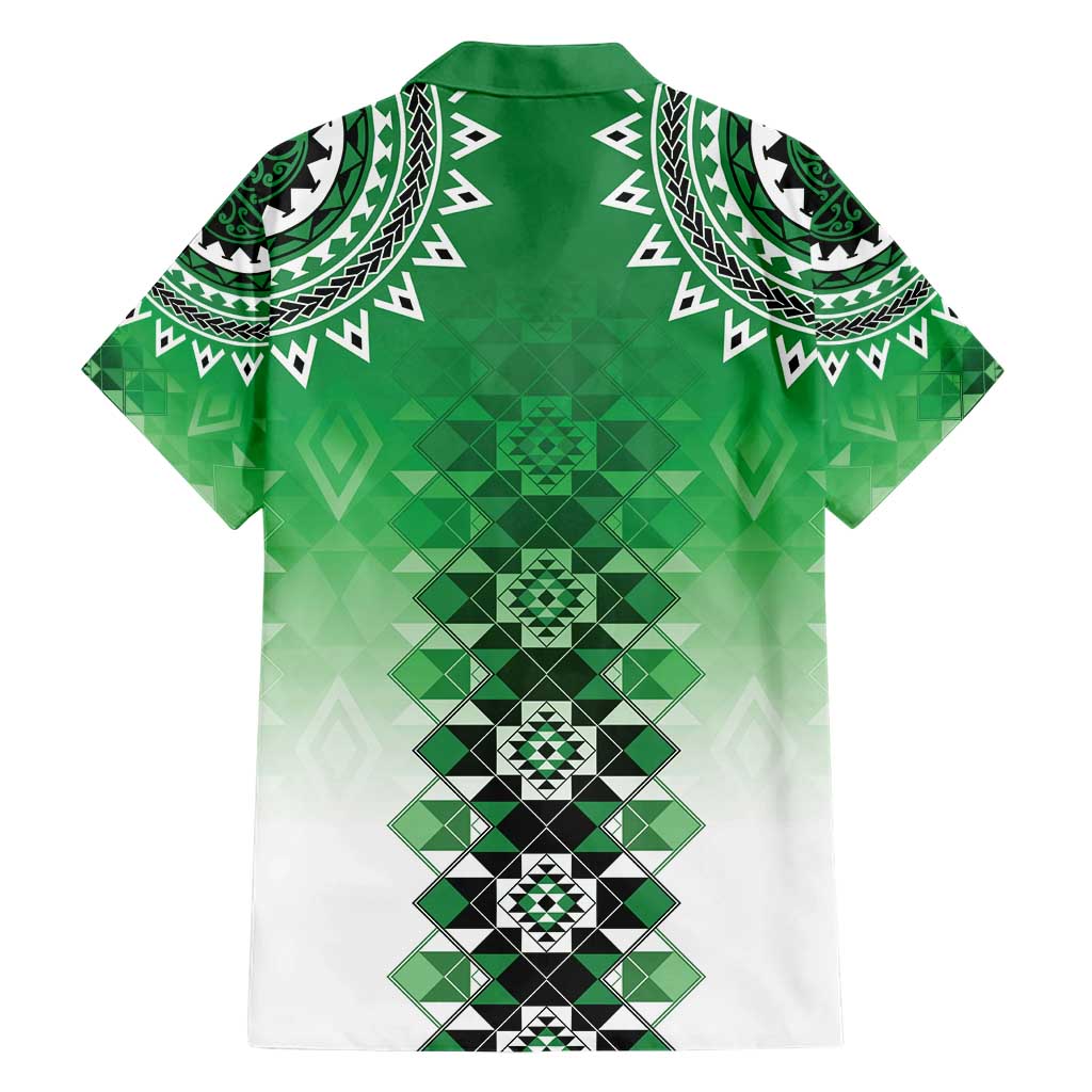 New Zealand Family Matching Short Sleeve Bodycon Dress and Hawaiian Shirt Poutama Mix Green Taniko Inspired Art LT05 - Polynesian Pride