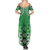 New Zealand Family Matching Summer Maxi Dress and Hawaiian Shirt Poutama Mix Green Taniko Inspired Art LT05 - Polynesian Pride