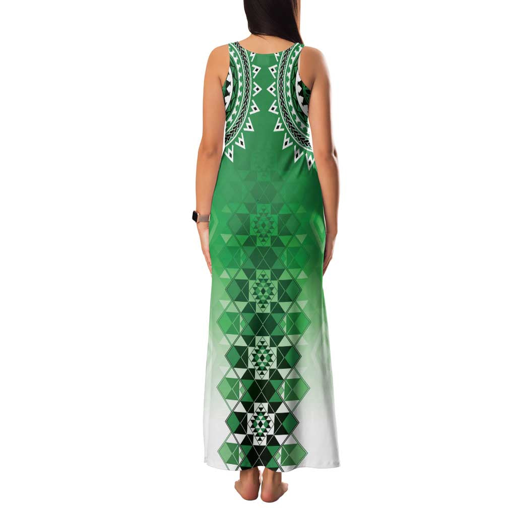 New Zealand Family Matching Tank Maxi Dress and Hawaiian Shirt Poutama Mix Green Taniko Inspired Art LT05 - Polynesian Pride