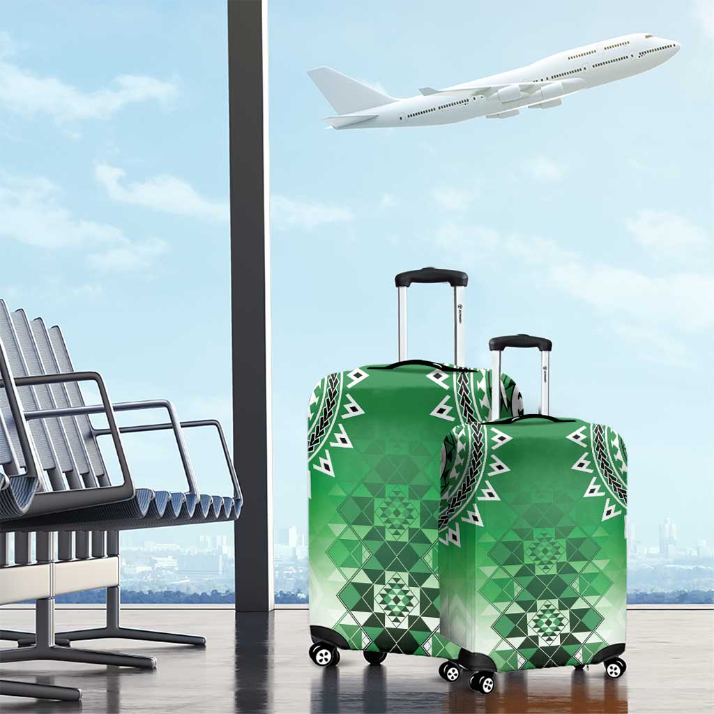 New Zealand Luggage Cover Poutama Mix Green Taniko Inspired Art LT05