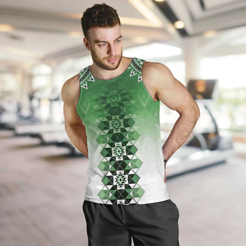 New Zealand Men Tank Top Poutama Mix Green Taniko Inspired Art LT05
